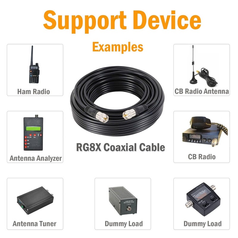 exgoofit RG8X Coaxial Cable 100ft, UHF PL259 Male to Male Coax Connector for HAM Radio, Antenna Analyzer - Image 5